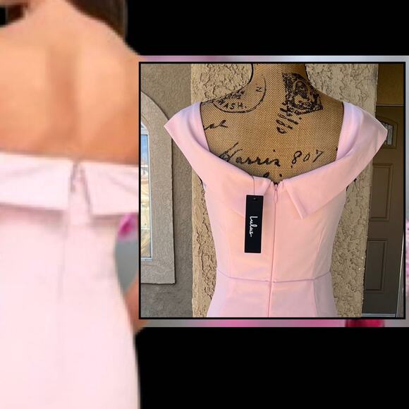 Lulus Elegant Perception Light Pink Off-the-Shoulder Bow Maxi Dress Size M - Picture 7 of 15